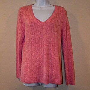 Ann Taylor Loft Pink V Neck Cable knit sweater, Size XL